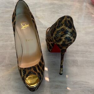 Christian Louboutin Leopard Print Peep Toe Heels